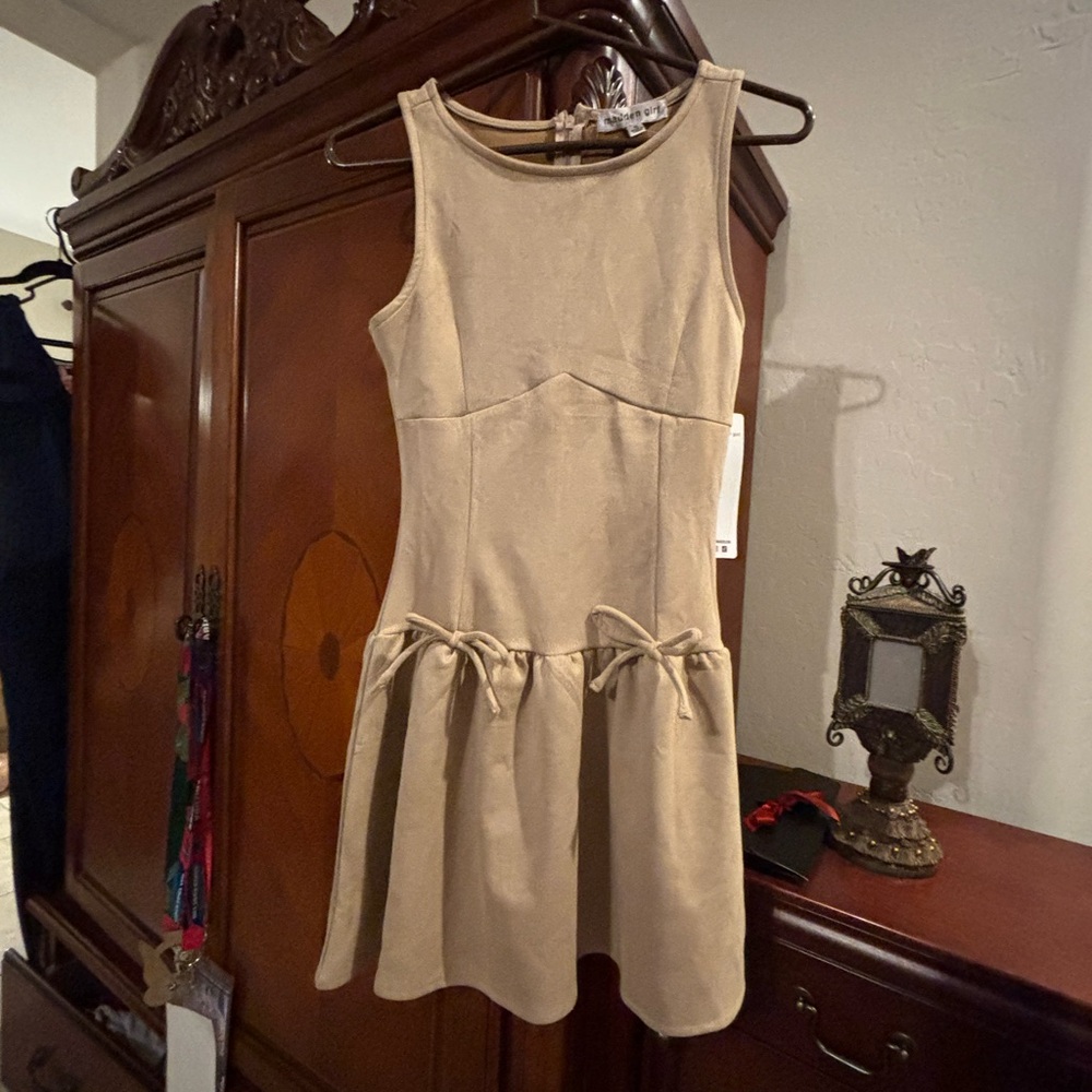 Madden Girl Tan Sleeveless A-Line Dress with Waist Detail
